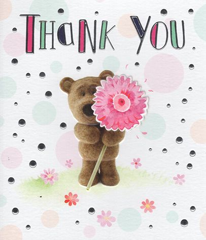 Thank You - Barley The Little Brown Bear - Pink Flower