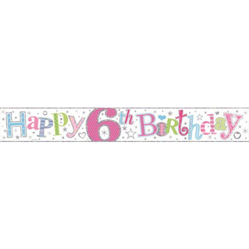 Age 6 Birthday Banner for Girls - Sparkly Pastels